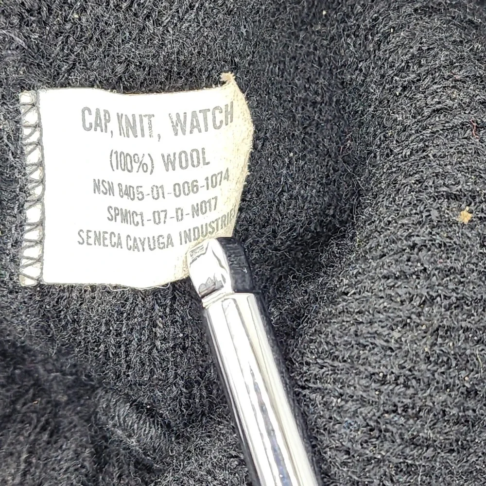 VTG Seneca Cayuga Industries 100%‎ Wool Beanie Black Made In USA Military